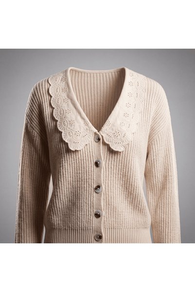 TALY Selani̇k Lace Embroidered Knitted Cardigan