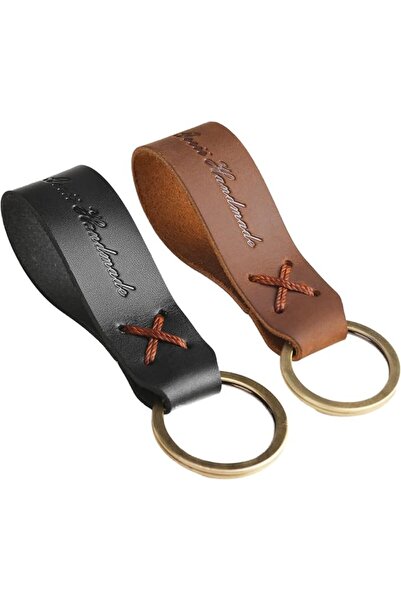 KASTWAVE Handmade Genuine Leather Car Keychain 2 Pack with Durable Metal Ring...