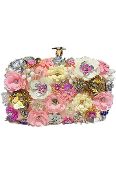Generic Women's Floral Evening Clutch Handbag with Chain Strap, 3D Flower Emb...