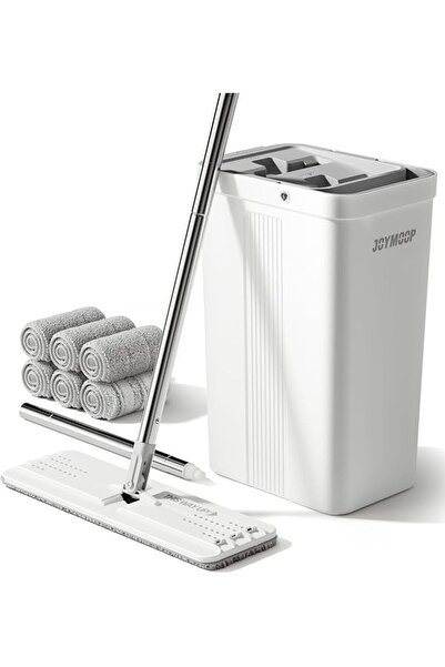 JOYMOOP Mop and Bucket with Wringer Set for Home, White Flat Squeeze Mop Buck...