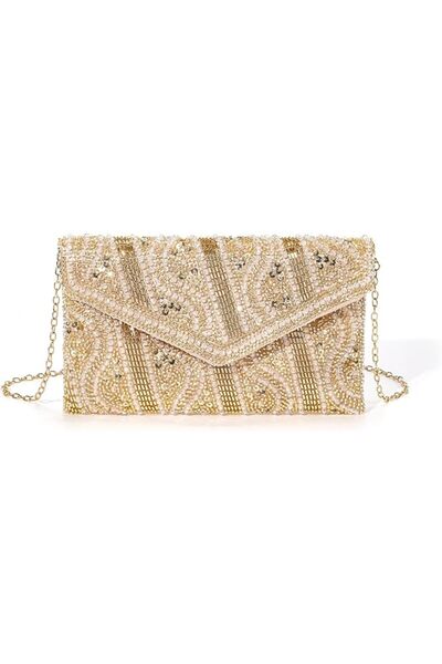 Generic Evening Clutch, Beaded Sequin Crossbody Purse with Chain Strap, Gold ...