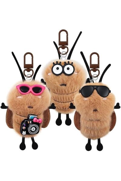 TERRIFI 3Pcs Plush Cockroach Keychain for Women Girls Small Bag Charms for Ha...