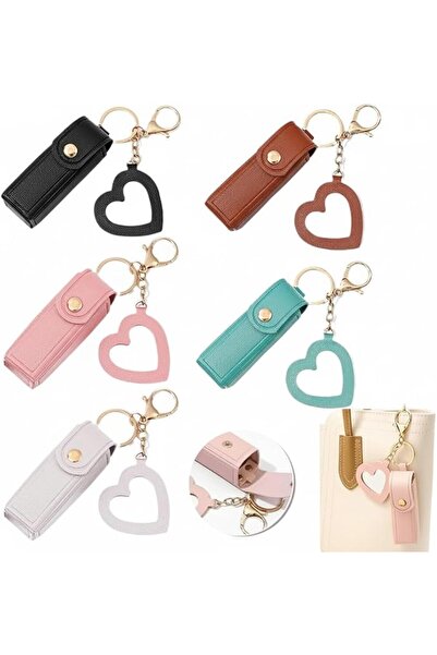 KASTWAVE 5 PCS Lipstick Holder Keychain, PU Leather Travel Case with Mirror, ...