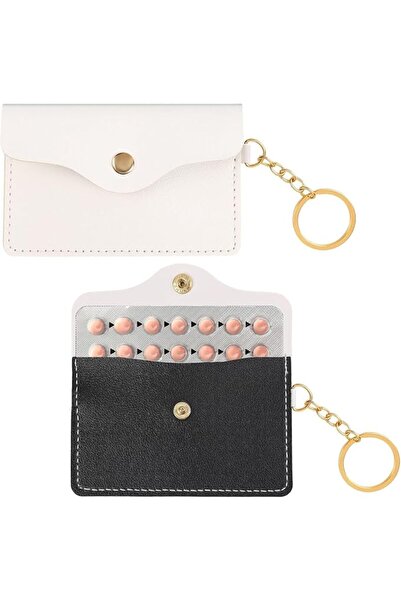 Tazweeq 2-Pack Pill Case, PU Leather Wallet with Snap Closure, Keyring Pill H...
