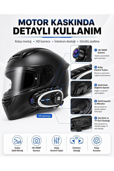 ATLT ATLANTİS Q29 İNTERCOM KULAKLIK KASK KULAKLIĞI 1080P HD KAMERALI HAFIZA KART TAKILABİLİR İNTERCOM DESTEĞİ MİKROFONLU 5.4 .İFT ÇEKİRDEKLİ SU GEÇİRMEZ GÜRÜLTÜ AZALTMA HAFIZA KARTI DAHİL