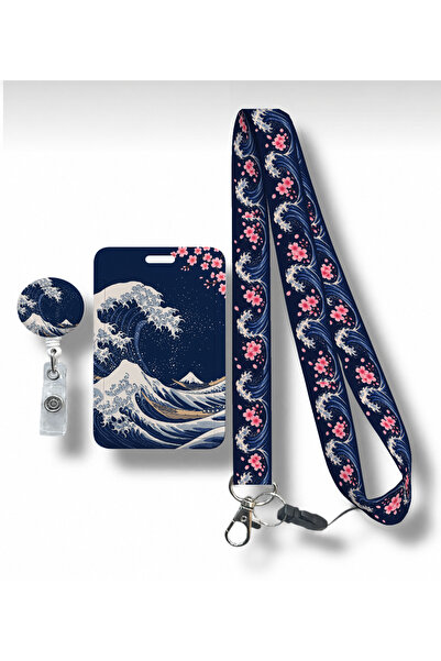 RoyalVance Dalga ve Sakura Yoyo, Boyun Askı İpi ve Sürgülü Kartlık 3’lü Set
