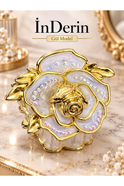 İnDerin Women's Stoned Rose Model Hairpin with Gold Detail Acrylic Hair Clip