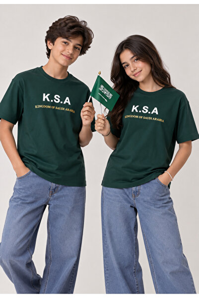 TOP CLOTHE تيشيرت أطفال K.S.A مطبوع لليوم الوطني السعودي – قطن 100%