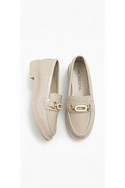 MCASERING Günlük Kadın / Kız OXFORD Kolej Loafer Bej G tokalı Ayakkabı