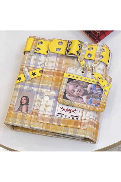 Kawaii Plaid Metal Detailed Denim A5 Binder Yellow