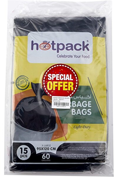 Hotpack Garbage Bag 95x120cm, 60 Gallon, 15 Pieces, Pack of 3 45 Bags