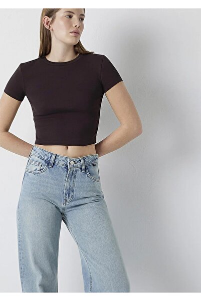 Mavi Women's Brown Round Neck Basic T-Shirt Black Coffee T-Shirt