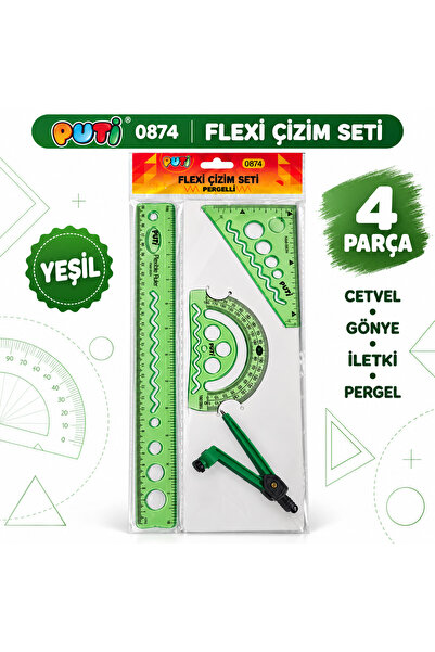Puti 0874 Flexi Esnek Pergelli Çizim Seti 4 Parça 30 cm Cetvel Gönye İletki P...