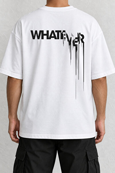 CrowsGate Whatever Melting Text Back Printed Oversize White T-Shirt