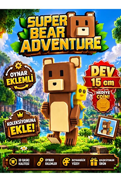 Super Bear Adventure Karakter Figür Oyuncak 15 cm Dev Boy - Baaren Ayı ve Civciv Hareketli Oynar Eklemli Sert Plastik Model