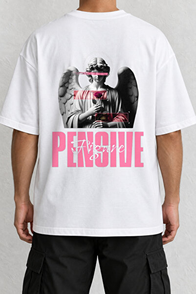 CrowsGate Pink Angel Back Print Oversize White T-Shirt