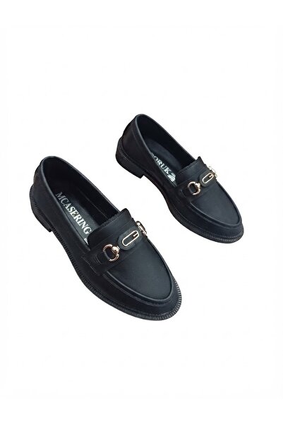 MCASERING Günlük Kadın / Kız OXFORD Kolej Loafer Ayakkabı Siyah G Tokalı