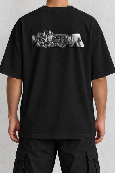CrowsGate Tricou negru supradimensionat cu imprimeu pe spate Renaissance Collage