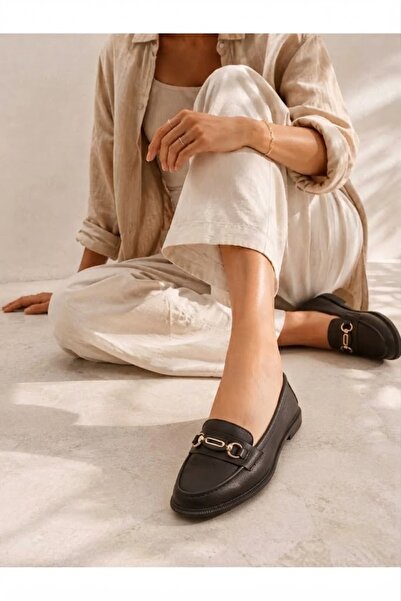 MCASERING Günlük Kadın / Kız OXFORD Kolej Loafer Ayakkabı Siyah G Tokalı