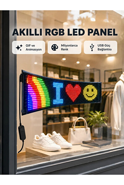 RGB LED Panel – USB Güç Girişli, GIF ve Yazı Gösterimli Akıllı Ekran