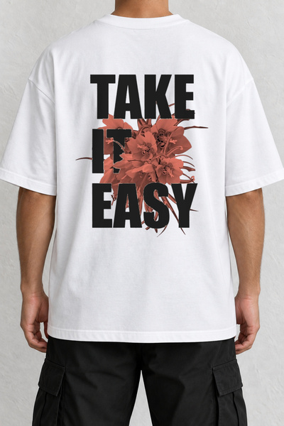 CrowsGate Take It Easy Floral Back Print Oversize White T-Shirt