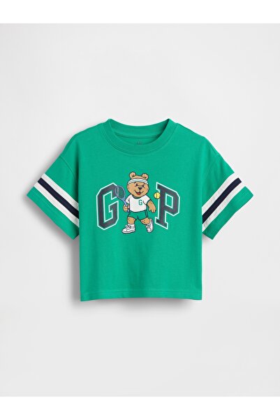 GAP Erkek Bebek Yeşil Oversized Brannan Bear Varsity Grafik Logo T-Shirt