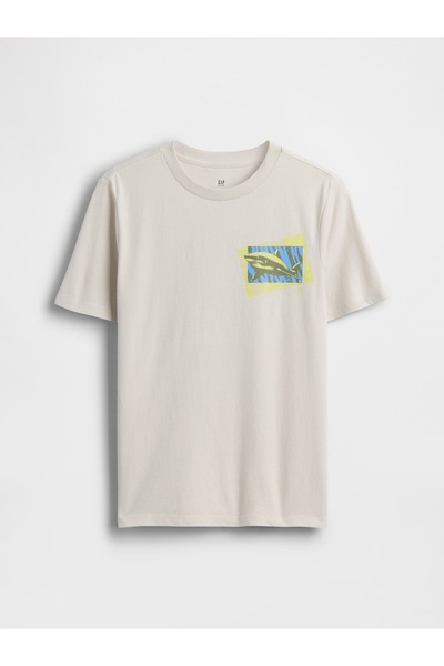 GAP Erkek Çocuk Ekru Grafik Baskılı T-Shirt