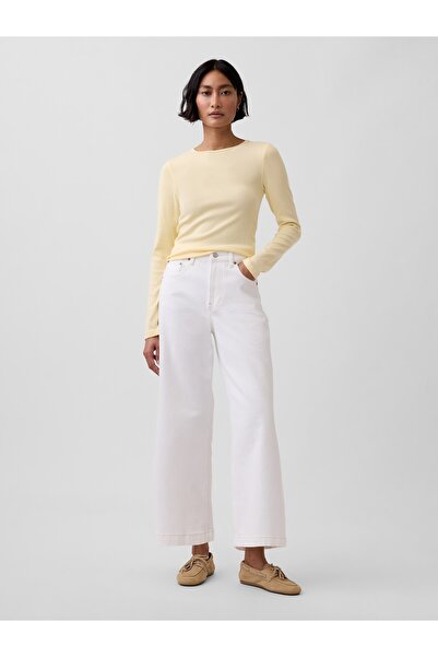 GAP Kadın Beyaz High Rise Stride Wide-Leg Ankle Jean Pantolon