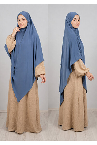 AHRAR tesettür Full Size Triangle Sandy Souffle Khimar Hijab Scarf Indigo