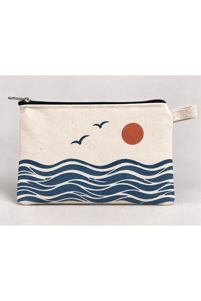 Mor Mürekkep Husă pentru creion cu fermoar, imprimată cu valuri marine, 20x10 cm