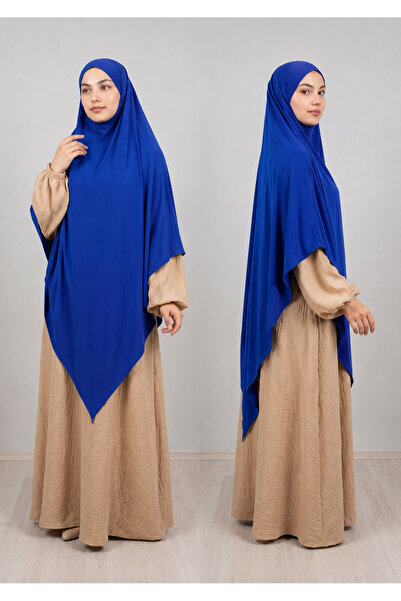 AHRAR tesettür Full Length Triangle Sandy Souffle Khimar Hijab Scarf Saks Blue
