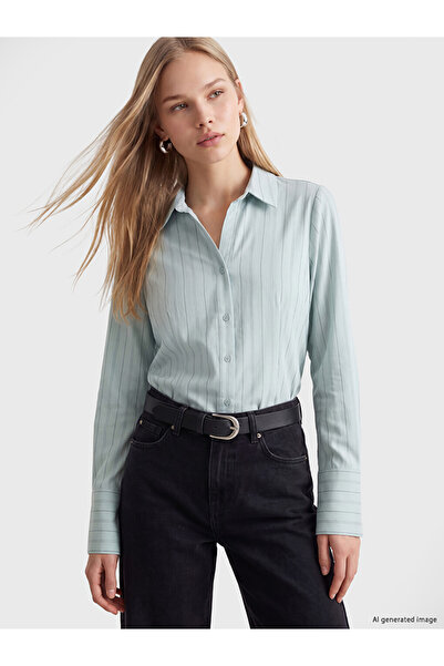 LC Waikiki Peak New Season White Striped Modal Blend Pleated Women's Shirt