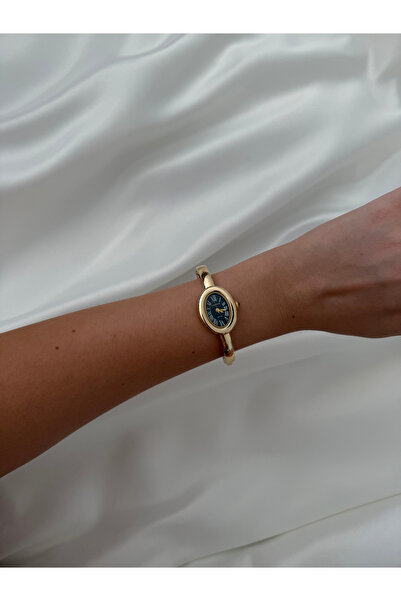 Lillianna Kadın Gold Bileklik Saat Vintage Oval Kadran Yeşil Beyaz Analog Qua...