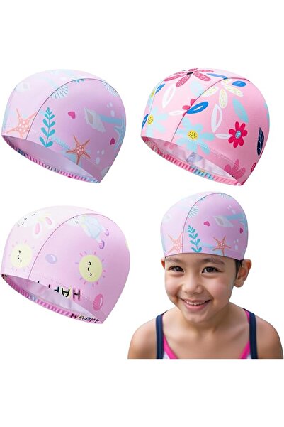 HONPOLO 3 Pcs Kids Swim Caps, Cartoon Print Comfortable & Stretchy Swimming H...