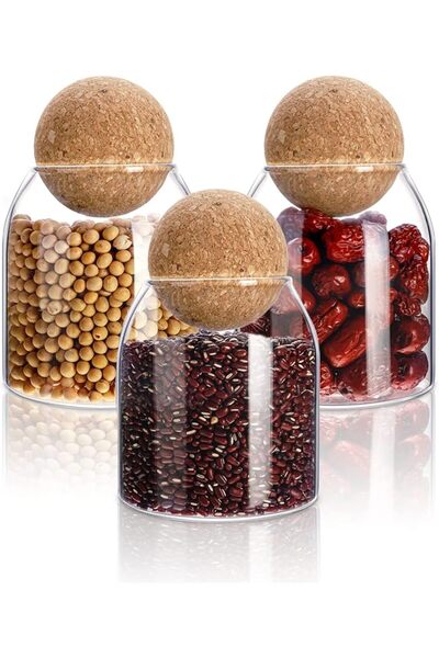 Cunhill 3 Pcs Glass Jar with Ball Cork Lid Decorative Round Bottle Sealed Can...