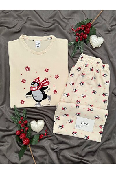 Lena Homewears Σετ πιτζάμες με μακρυμάνικο μπλουζάκι και βάφλες με σχέδιο πιγ...