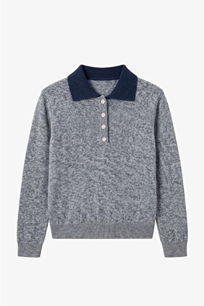 Havoş Geräucherter Pullover mit Bunt-Kragen und Knöpfen