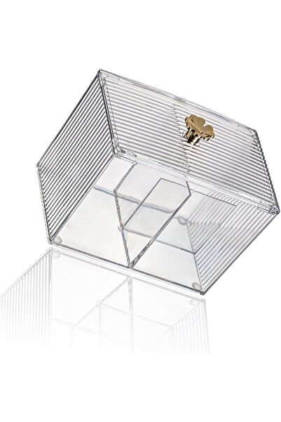 Sweet seven Clear Acrylic Cotton Swab Holder, Two-Grid Dispenser with Lid, Du...