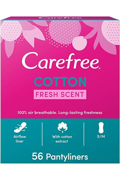 Carefree فوط صحية يومية بملمس القطن، برائحة منعشة، حجم عادي، قابلة للتنفس بنس...