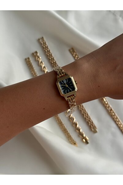 Kadın Gold Siyah Kadran Kol Saati Vintage Analog Quartz Zarif Klasik Saat