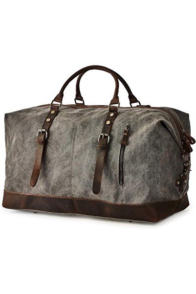 Kingston Brass Oversized Canvas Genuine Leather Trim Travel Tote Duffel Shoul...