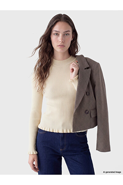 LC Waikiki Vizyon New Season Beige Stand Collar Women's Knitwear Sweater