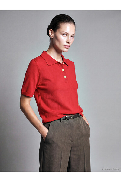 LC Waikiki Peak New Season Red Polo Collar Women's Knitwear Sweater