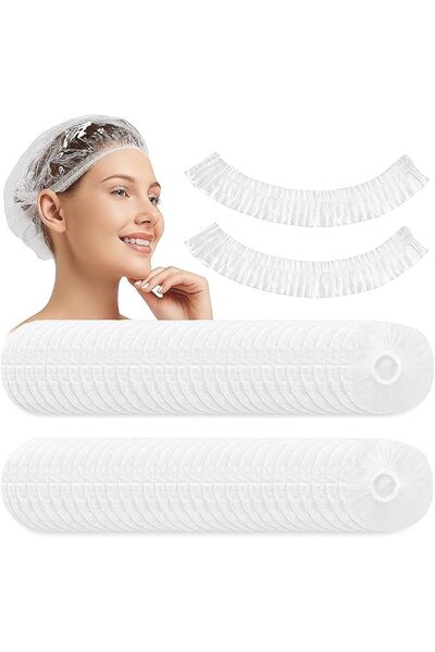 fitto 100 قطعة من أغطية الاستحمام التي تستخدم لمرة واحدة، أغطية شعر مرنة مقاو...