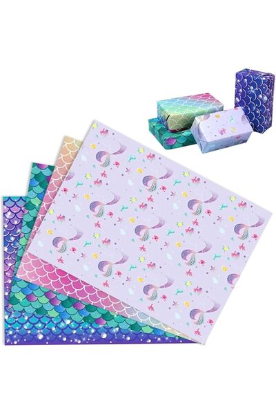 TERRIFI Mermaid Wrapping Paper for Girls, Pink Gift Wrap for Birthday Party, ...