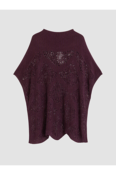 LC Waikiki Vizyon New Season Burgundy Large Size Openwork Women's Knitwear Sw...