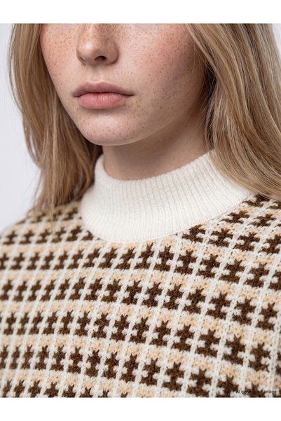 LC Waikiki Xside Brown Half Turtleneck Patterned Women's Knitwear Sweater