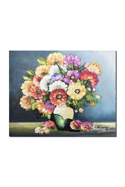 artnova Tablou crizanteme pictat manual, Din gradina bunicii, 50x40cm ulei pe...
