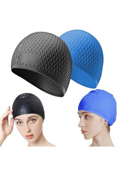 QUTOOB Pack Of 2 Silicone Swim Cap, 3D Ergonomic Beautiful Design for Men, Gi...