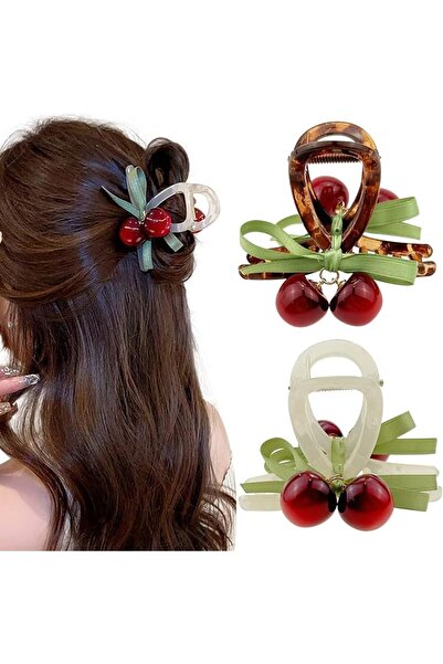 Tazweeq 2 Pcs Red Cherry Hair Claw Clip, Fruit Hair Jaw, Non-slip, Comfortabl...